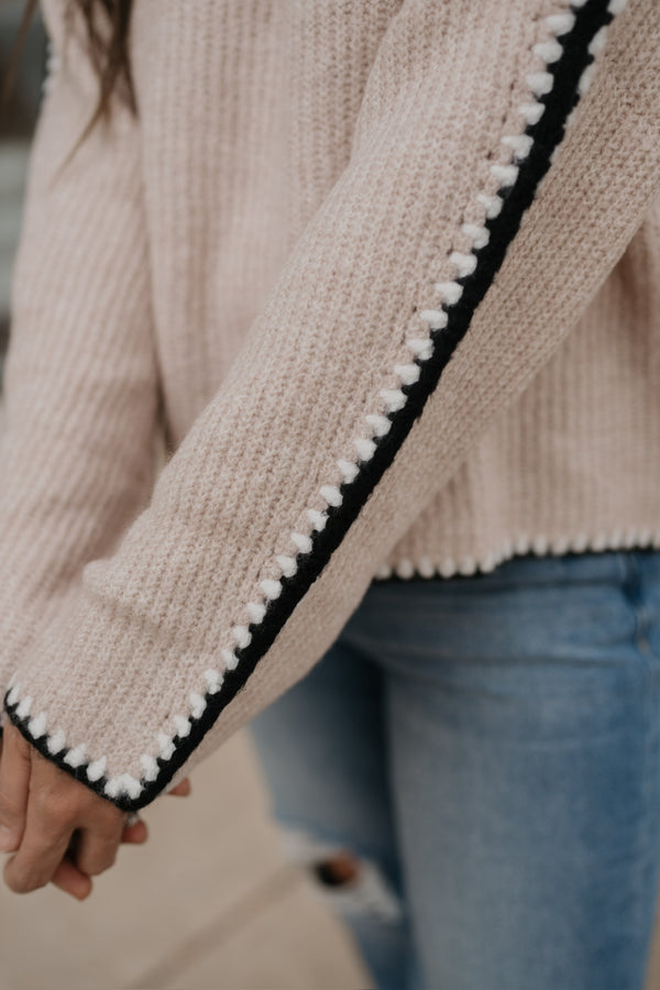 CONTRAST STITCH LONG SLEEVE KNIT SWEATER