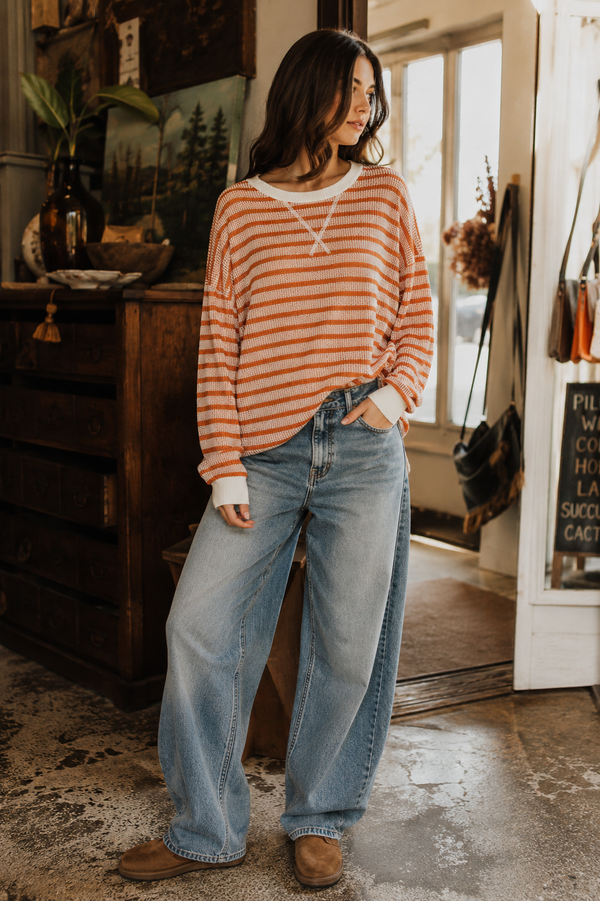 The Ridge Stripe Pullover - Rust