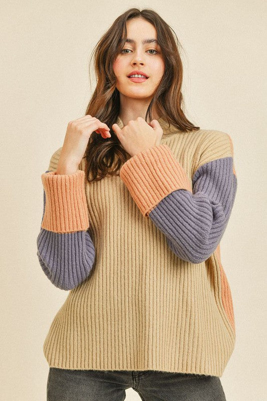 MY FEELS COLOR BLOCK KNIT SWEATER