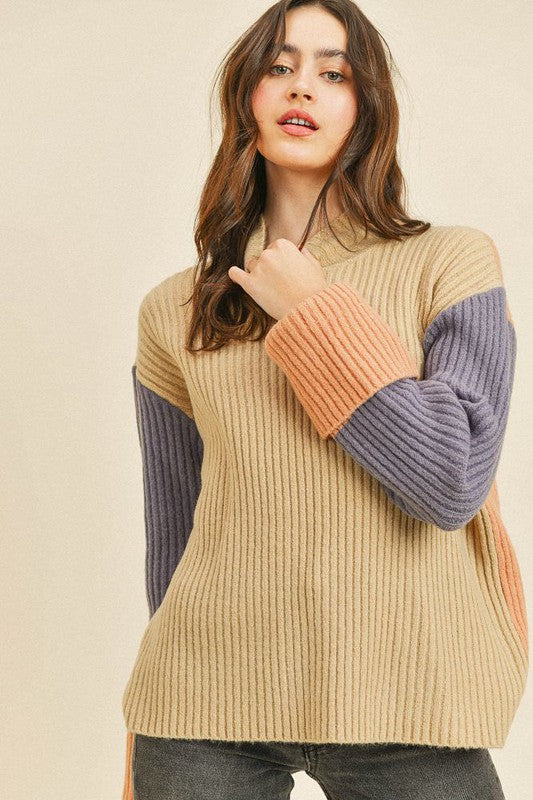 MY FEELS COLOR BLOCK KNIT SWEATER
