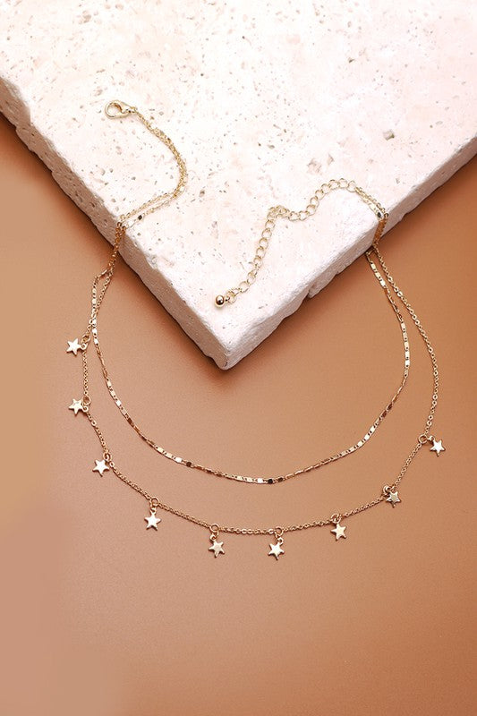 DELICATE DOUBLE LAYER STAR DROP NECKLACE