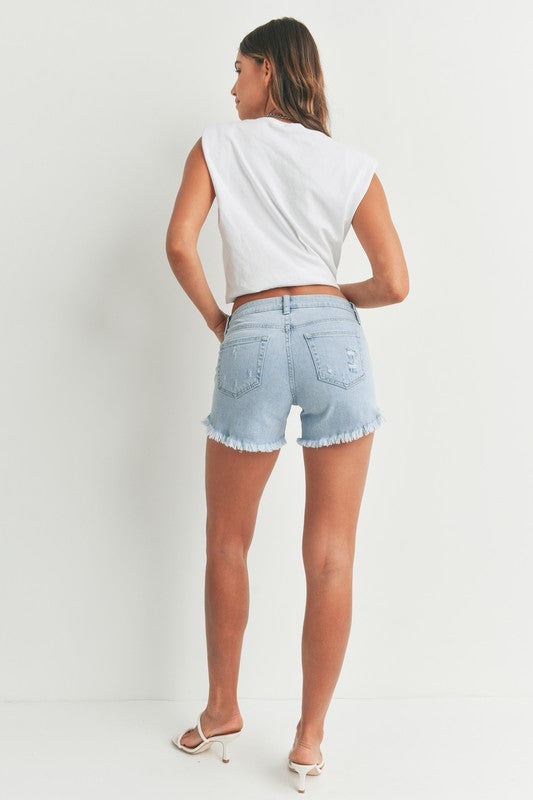 EVERYDAY CURVED FRAY HEM JEAN SHORTS