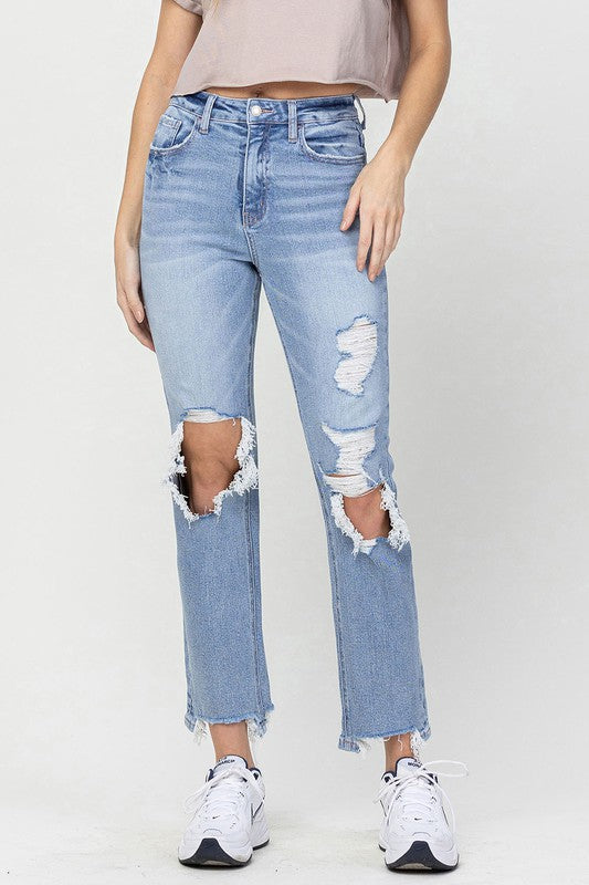 90'S SUPER HIGH RISE DISTRESSED DAD JEANS