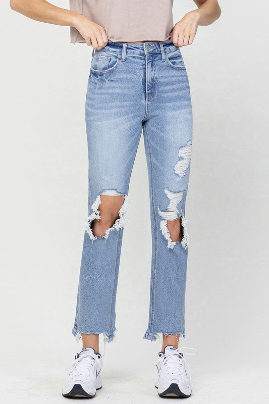 90'S SUPER HIGH RISE DISTRESSED DAD JEANS