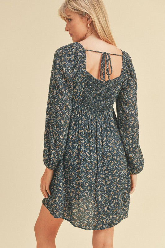 SQUARE NECK TIE BACK DRESS