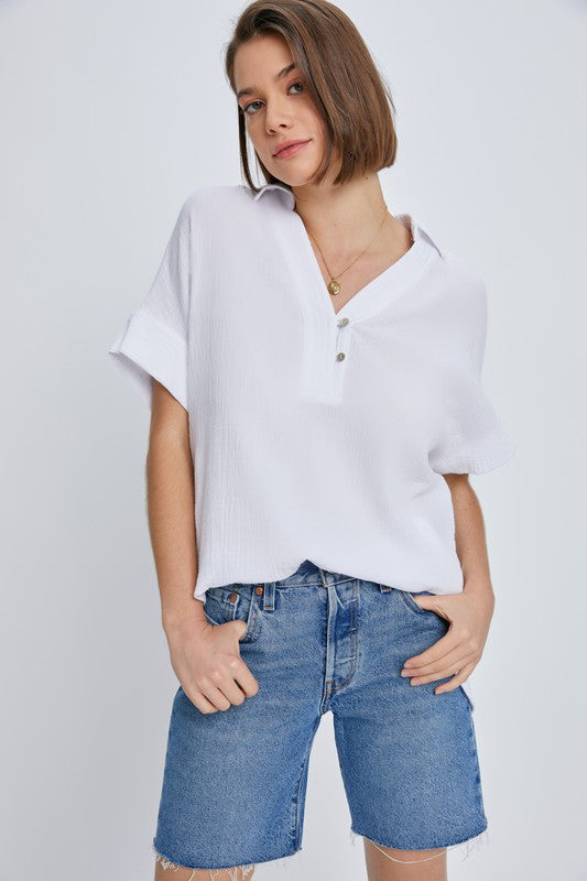 SECOND CHANCE OVERSIZED DOUBLE GAUZE TOP