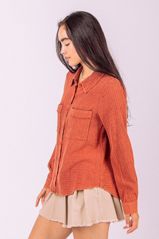 WHERE YOU AT GAUZE BUTTON DOWN SHIRT