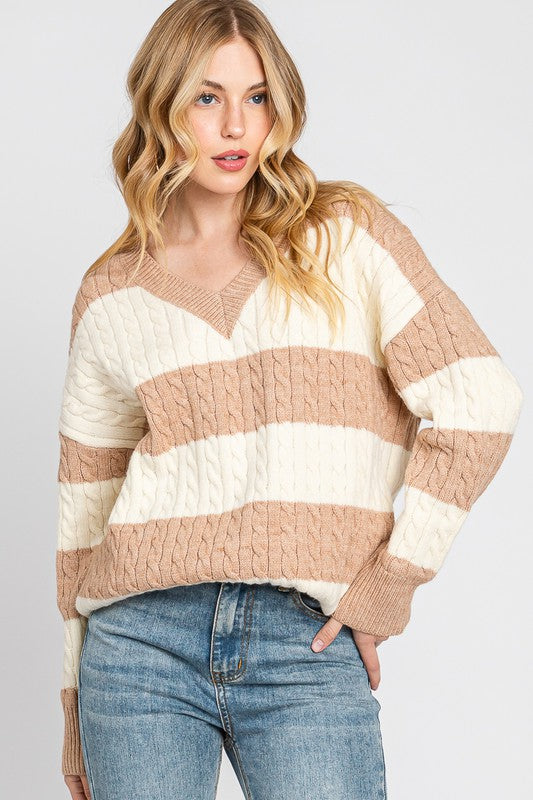 Stripe Chic V-Neck Sweater