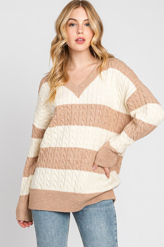 Stripe Chic V-Neck Sweater