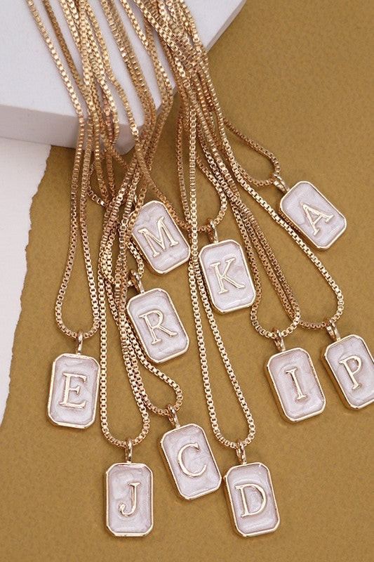 MONOGRAM INITIAL RECTANGLE PEARLY CHARM NECKLACE