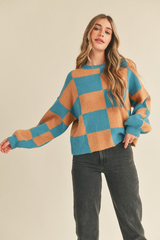 Checkerboard Chic Oversized Sweater