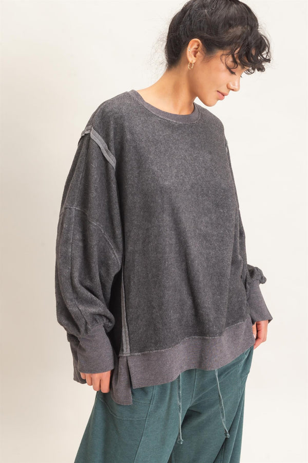 Out & About Oversized Crew - Charcoal