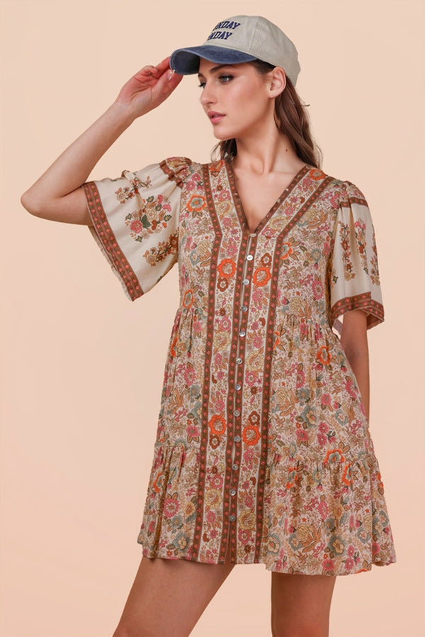 Boho Bloom Button Mini Dress
