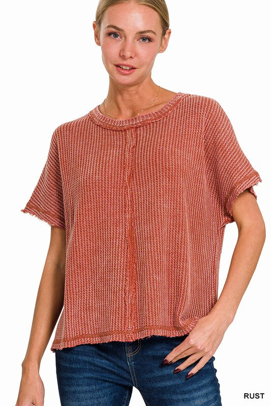 ALL DAY WASHED WAFFLE SHORT SLEEVE TOP