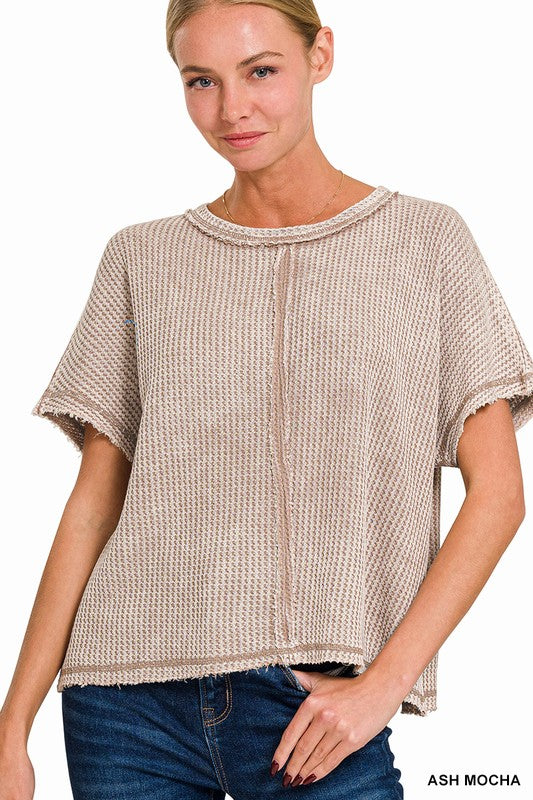 ALL DAY WASHED WAFFLE SHORT SLEEVE TOP