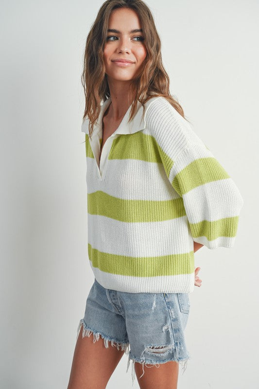 SOUNDS GOOD STRIPED KNIT COLLARED SWEATER