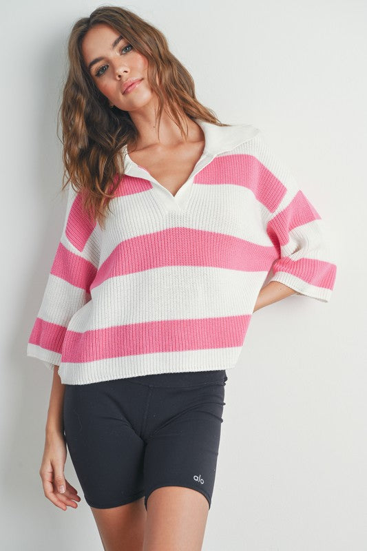 SOUNDS GOOD STRIPED KNIT COLLARED SWEATER