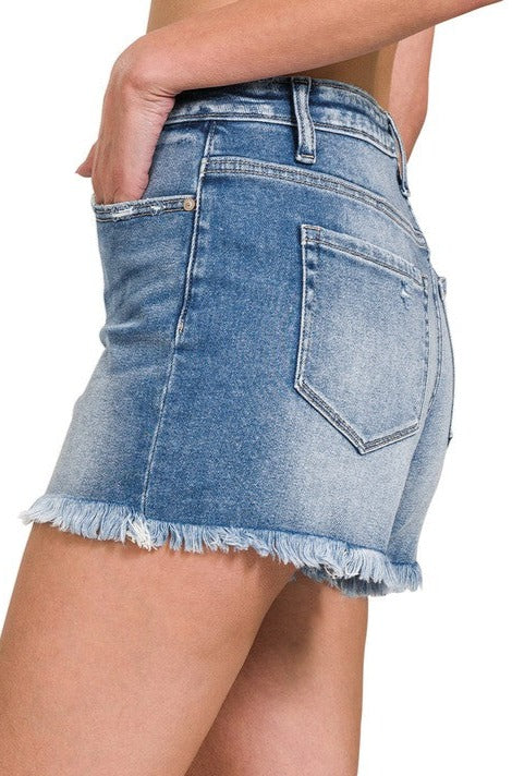 TOTALLY READY DISTRESSED DENIM SHORTS