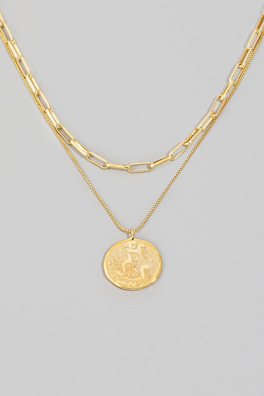 GOLD DIPPED WARPED COIN LAYERED CHAIN NECKLACE