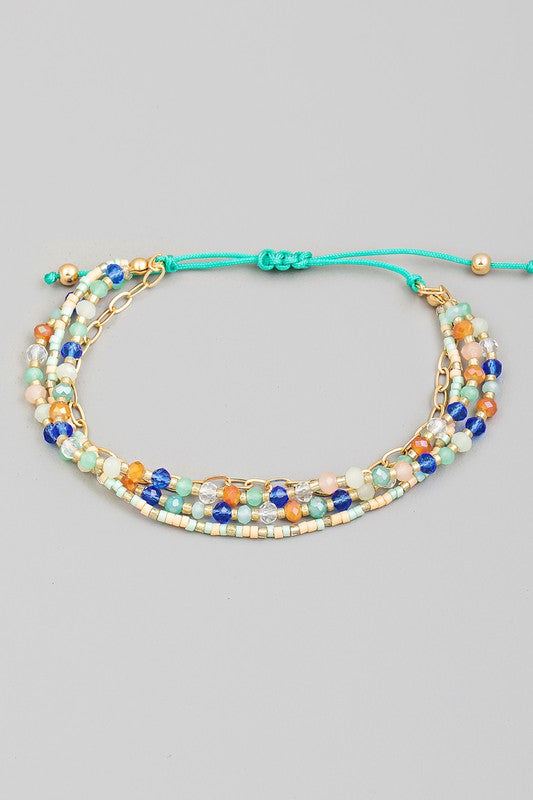 Beads Thread And Chain Layered Bracelet
