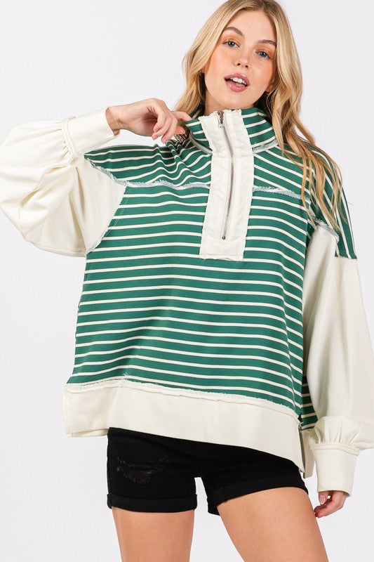 Stripe & Zip Snuggle Sweatshirt