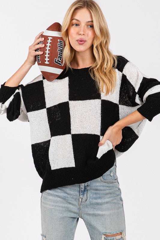 GAMEDAY CHECKER SWEATER TOP