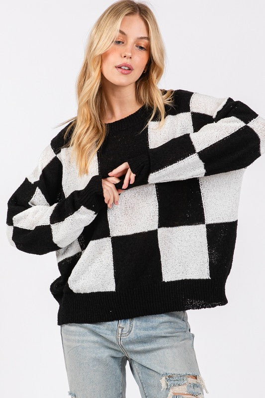 GAMEDAY CHECKER SWEATER TOP