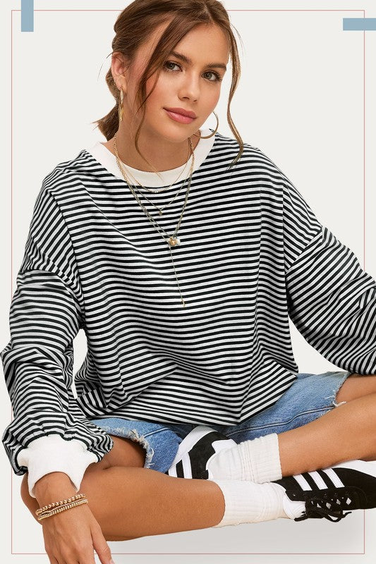 COMING TO MY SENSES CREW NECK STRIPE TOP