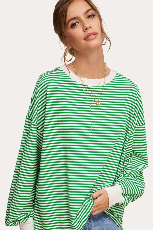 COMING TO MY SENSES CREW NECK STRIPE TOP