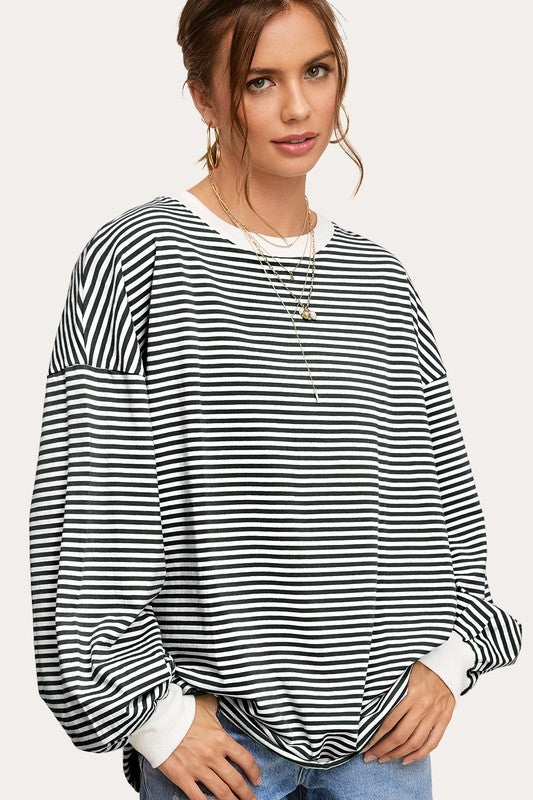 COMING TO MY SENSES CREW NECK STRIPE TOP