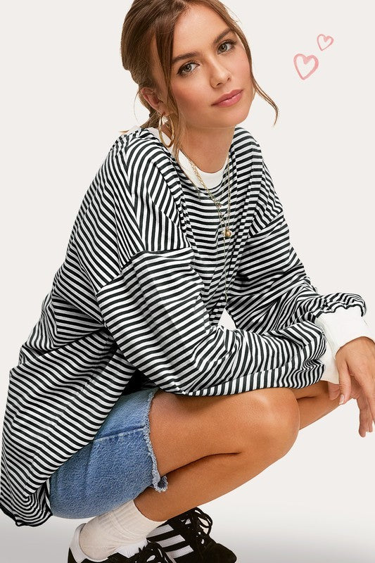 COMING TO MY SENSES CREW NECK STRIPE TOP