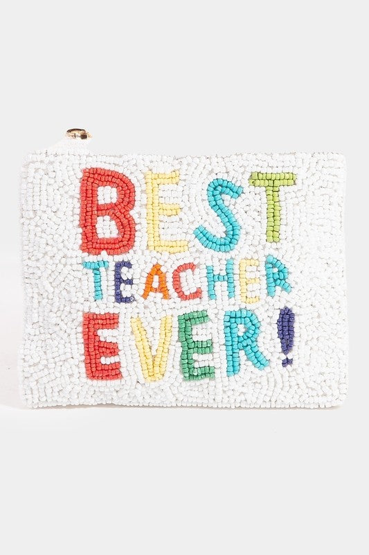 Best Teacher Ever Seed Beaded Coin Purse