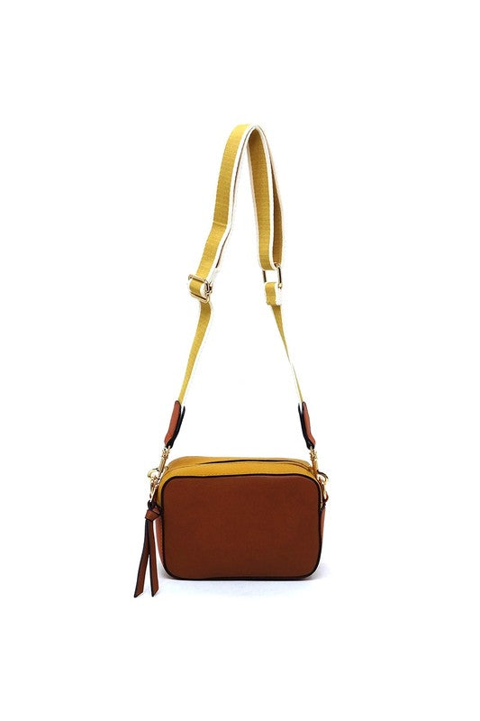 Faux Leather Color Block Boxy Crossbody Bag