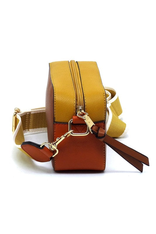 Faux Leather Color Block Boxy Crossbody Bag