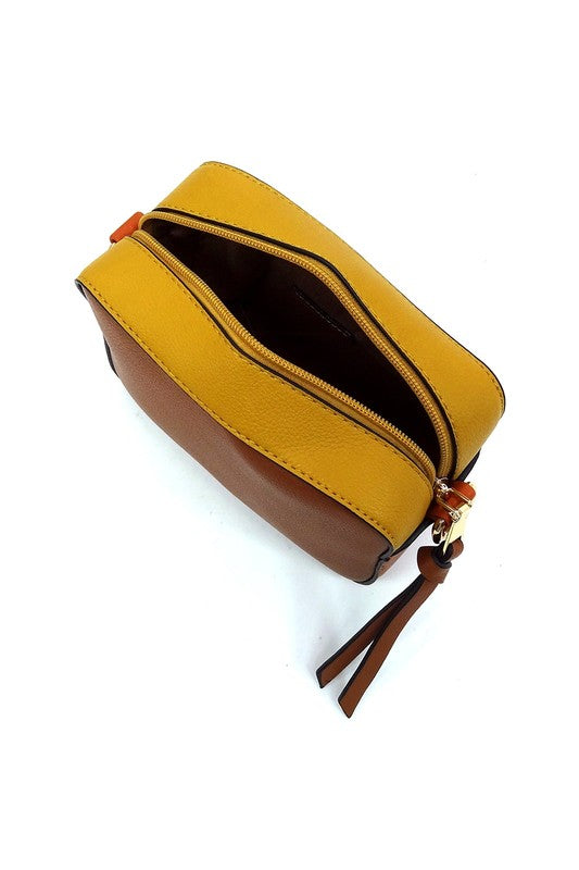 Faux Leather Color Block Boxy Crossbody Bag