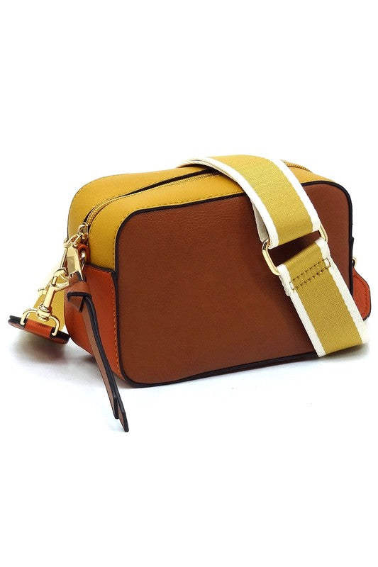 Faux Leather Color Block Boxy Crossbody Bag