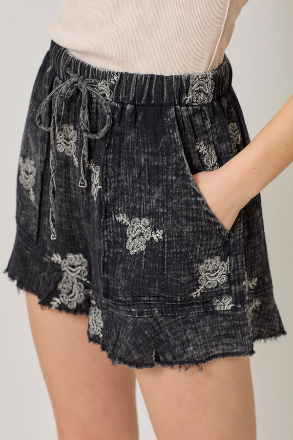Willow Embroidered Washed Shorts