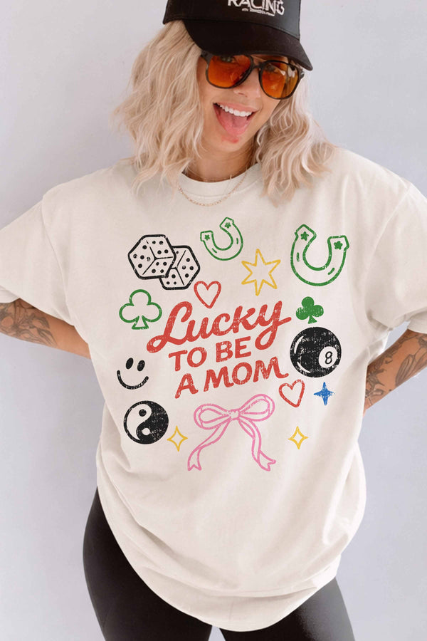 Lucky To Be A Mom Oversized Graphic Tee