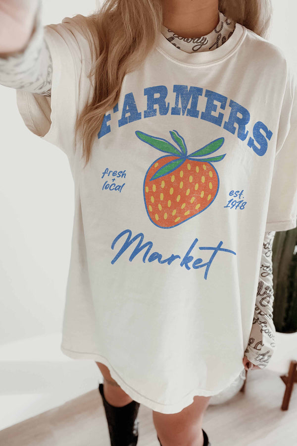 Farmers Market Strawberry Oversized Graphic Tee