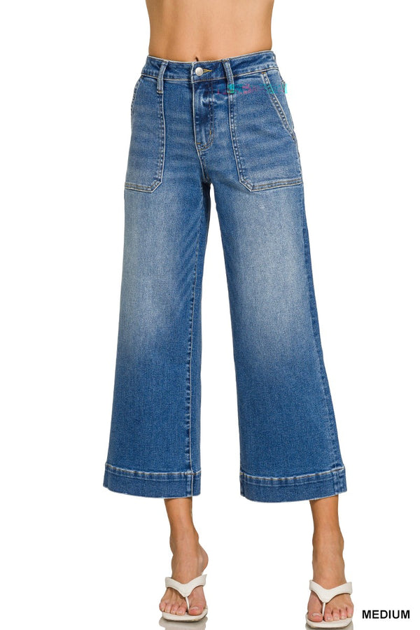 Everyday Utility Cropped Wide Leg Denim Pants