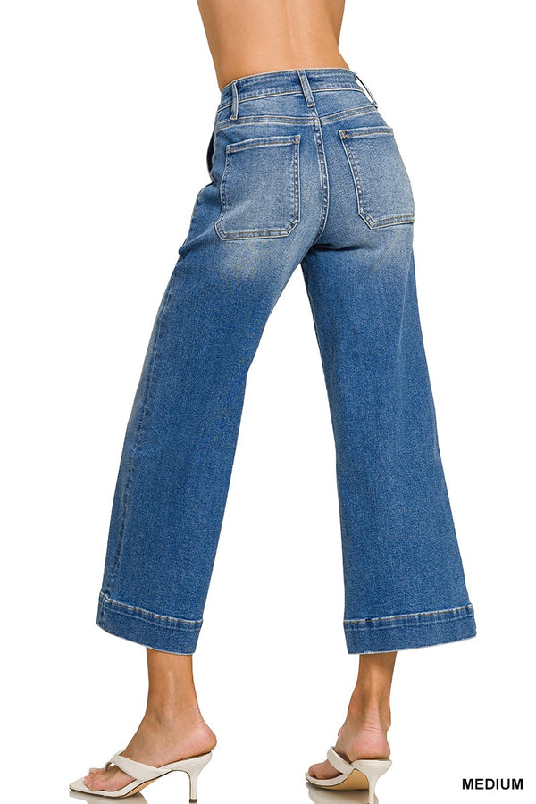 Everyday Utility Cropped Wide Leg Denim Pants