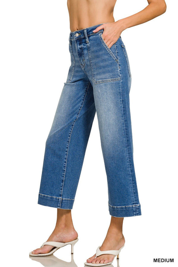 Everyday Utility Cropped Wide Leg Denim Pants
