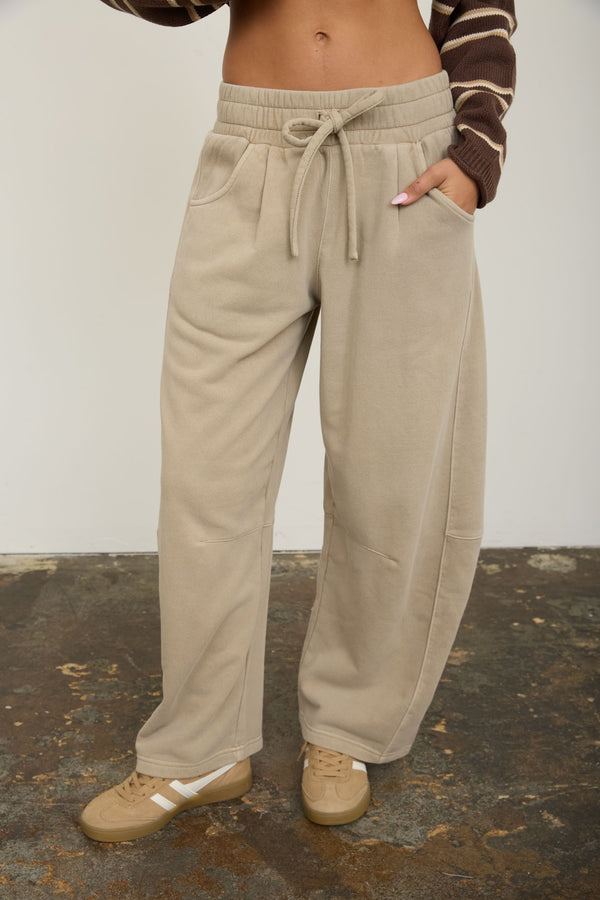 The Off the Clock Barrel Pants - Taupe