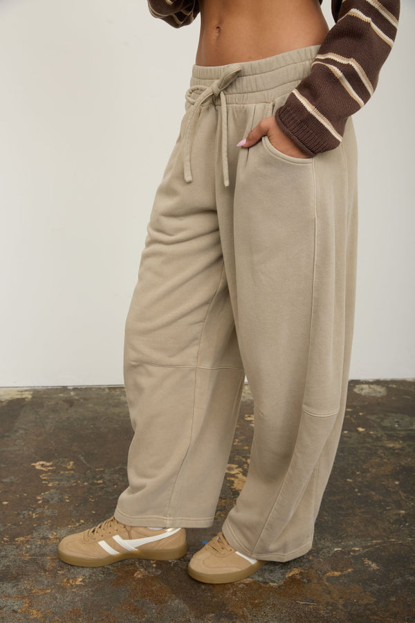 The Off the Clock Barrel Pants - Taupe