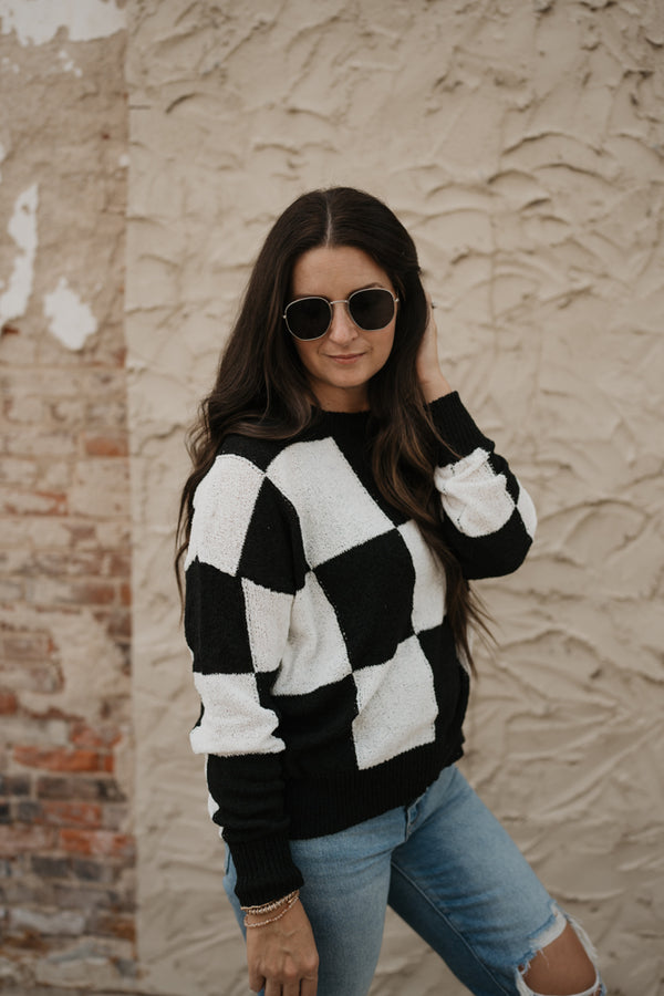 GAMEDAY CHECKER SWEATER TOP