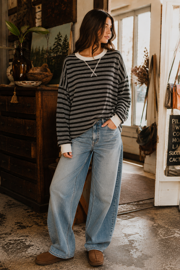 The Ridge Stripe Pullover - Black