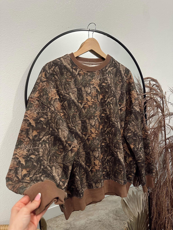 BAYOU Dark Woodland Camo Oversized Fleece Crewneck