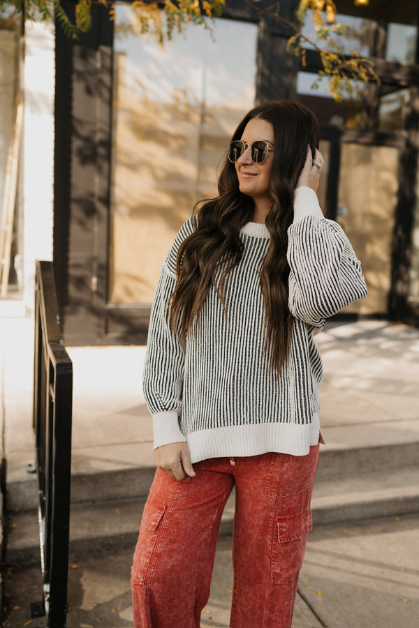 RIGHT DIRECTION STRIPE SWEATER