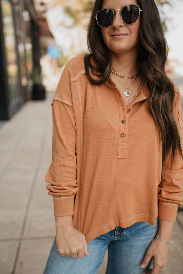 THE TIME IS RIGHT STITCH HENLEY KNIT TOP