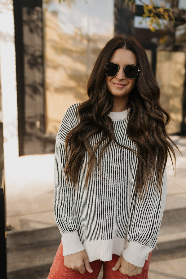 RIGHT DIRECTION STRIPE SWEATER